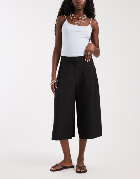 ASOS DESIGN getailleerde culottebroek met hoge taille in zwart - view 1