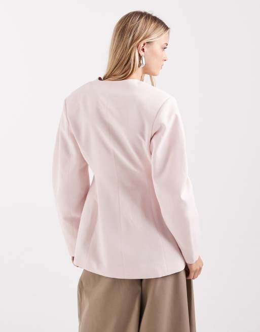 ASOS DESIGN - Getailleerde linnen blazer in babyroze, 3 van 4