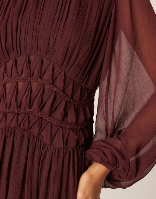 ASOS DESIGN - Getailleerde maxi-jurk met macramé in bessenrood, 4 van 4