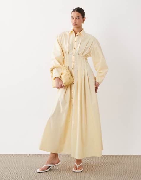 ASOS DESIGN - Getailleerde maxi overhemdjurk in lichtgeel - view 1