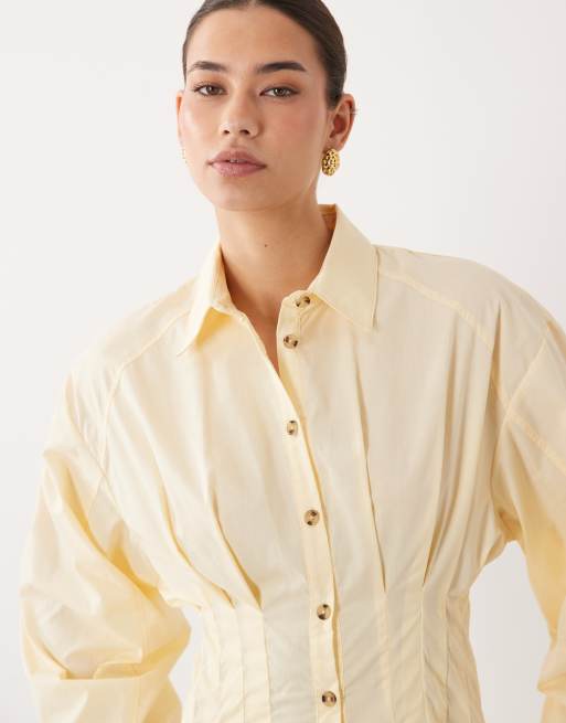 ASOS DESIGN - Getailleerde maxi overhemdjurk in lichtgeel, 2 van 4