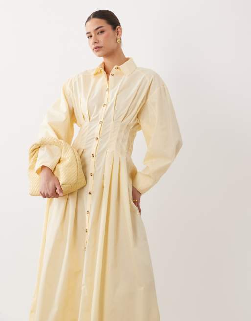 ASOS DESIGN - Getailleerde maxi overhemdjurk in lichtgeel, 3 van 4