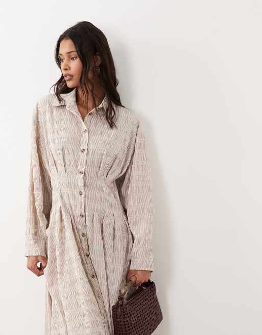 ASOS DESIGN - Getailleerde maxi overhemdjurk met strepen in neutraal, 3 van 4