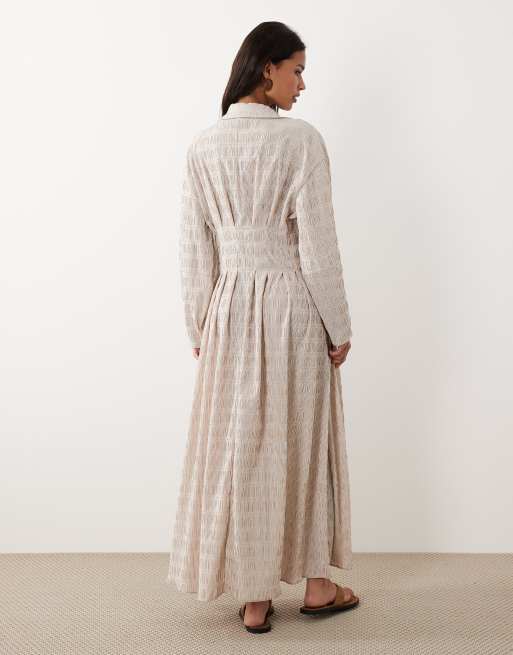 ASOS DESIGN - Getailleerde maxi overhemdjurk met strepen in neutraal, 4 van 4