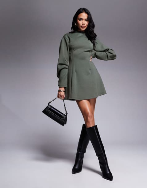 ASOS DESIGN - Getailleerde mini-jurk van sweaterstof met cocoonmouwen in grijs - view 1