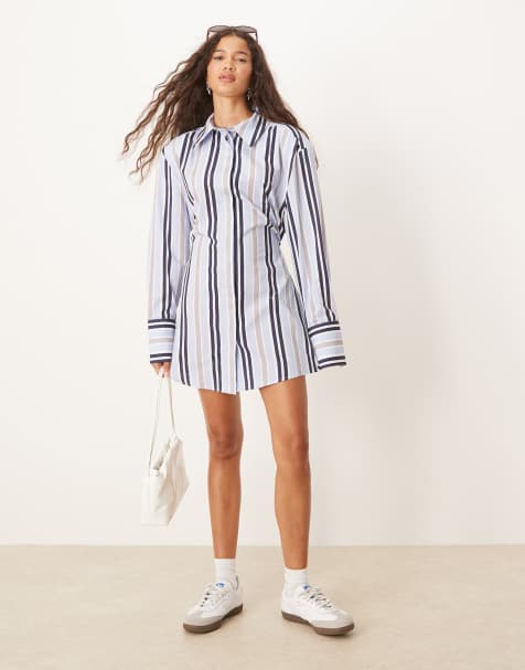 ASOS DESIGN - Getailleerde mini T-shirt jurk in strepen - view 1