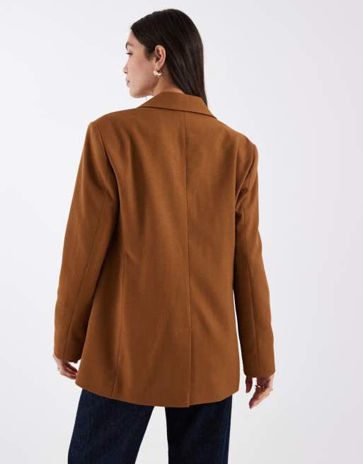 ASOS DESIGN - Getailleerde single breasted blazer met textuur in toffee, 3 van 4
