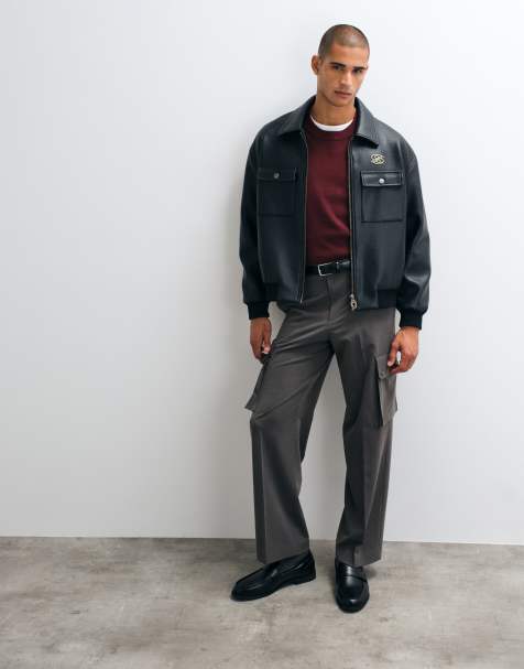 ASOS DESIGN getailleerde stretch cargobroek met wijde pijpen in antracietgrijs gemêleerd - view 1