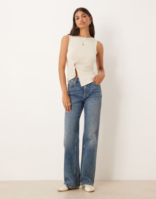ASOS DESIGN - Getailleerde tanktop van modal met geknoopte zijkant in crème, 3 van 4