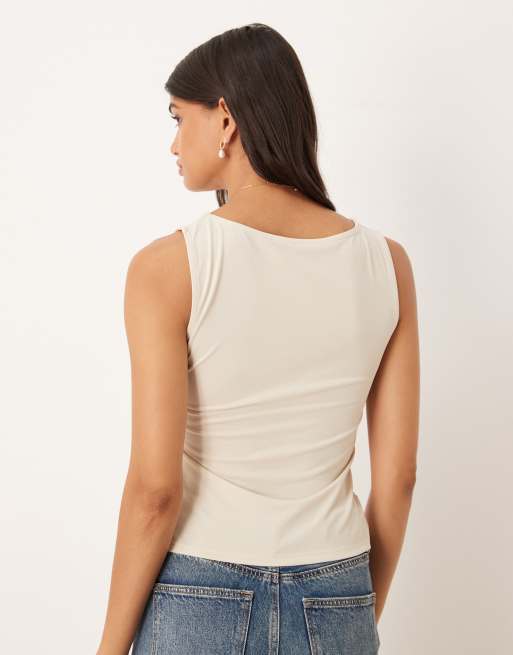 ASOS DESIGN - Getailleerde tanktop van modal met geknoopte zijkant in crème, 4 van 4