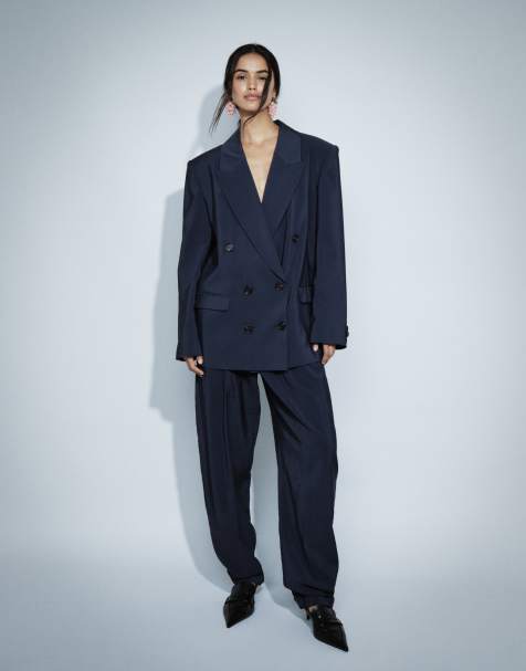 ASOS DESIGN getailleerde tapered pantalon met zachte stof in navy - view 1