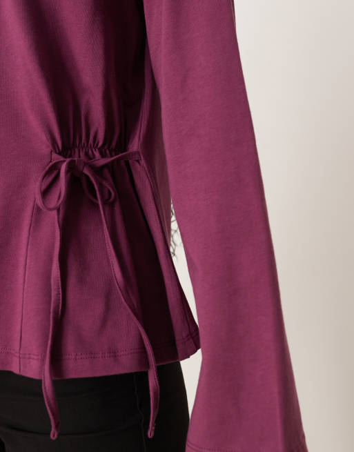 ASOS DESIGN - Getailleerde top met gestrikte zijkant en lange mouwen in paars, 3 van 4