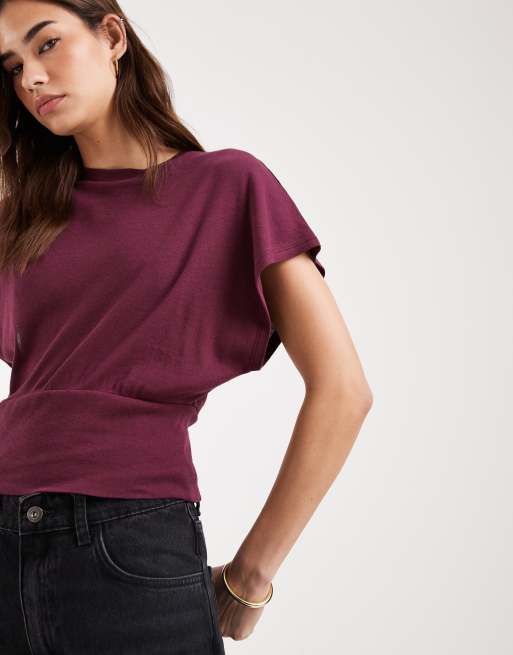 ASOS DESIGN - Getailleerde top met korte mouwen in paars, 3 van 4
