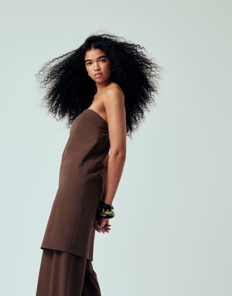 ASOS DESIGN - Getailleerde top met lange pasvorm in chocoladebruin, deel van co-ord set - view 1