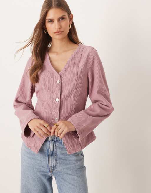 ASOS DESIGN - Getailleerde top van corduroy met lange mouwen
