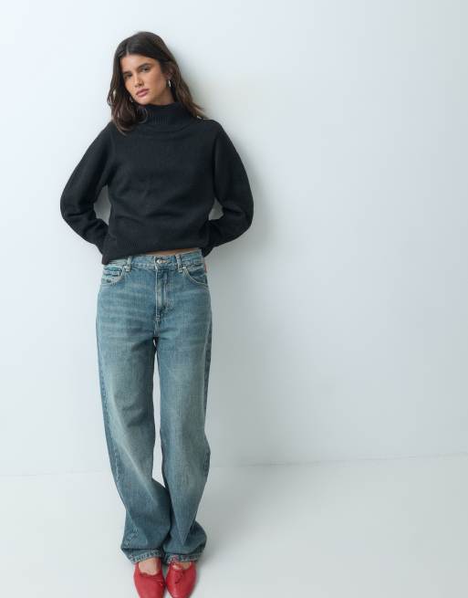 ASOS DESIGN getailleerde trui met hoge hals van wol in zwart, 2 van 4