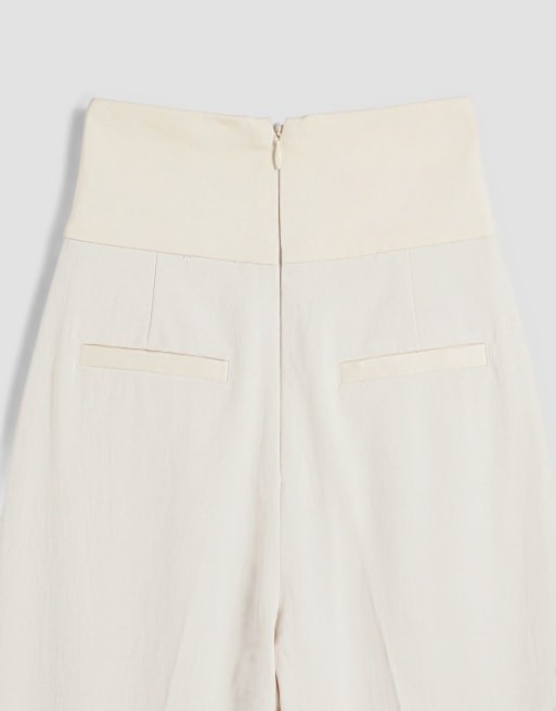 ASOS DESIGN getailleerde tuxedobroek met overslag in crème, 9 van 9