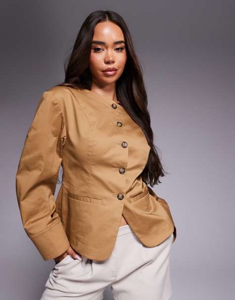 ASOS DESIGN - Getailleerde utility-blazer met coconmouwen en boothals in camel - view 1