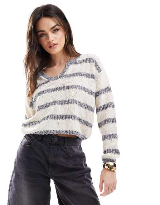 ASOS DESIGN - Getextureerde cropped trui met open ronde hals