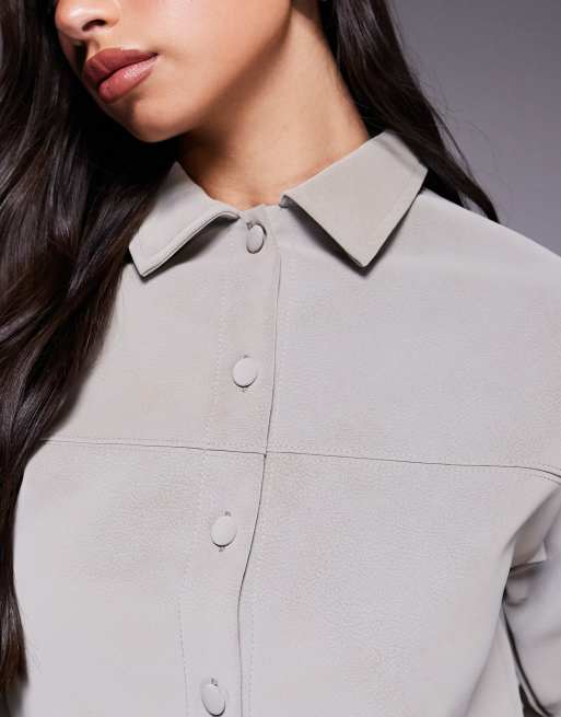 ASOS DESIGN - Getextureerde oversized blouse met leerlook in steenkleur, deel van co-ord set, 3 van 4