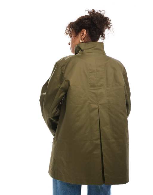 ASOS DESIGN – Gewachster Trenchcoat mit Steppfutter in Olivgrün, 3 von 4