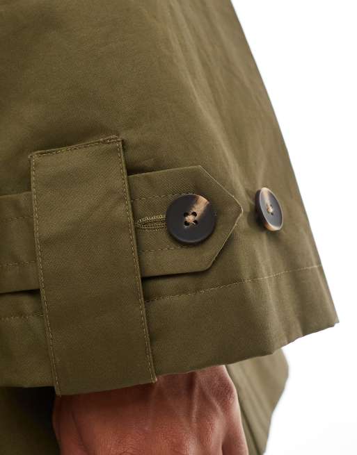 ASOS DESIGN – Gewachster Trenchcoat mit Steppfutter in Olivgrün, 4 von 4