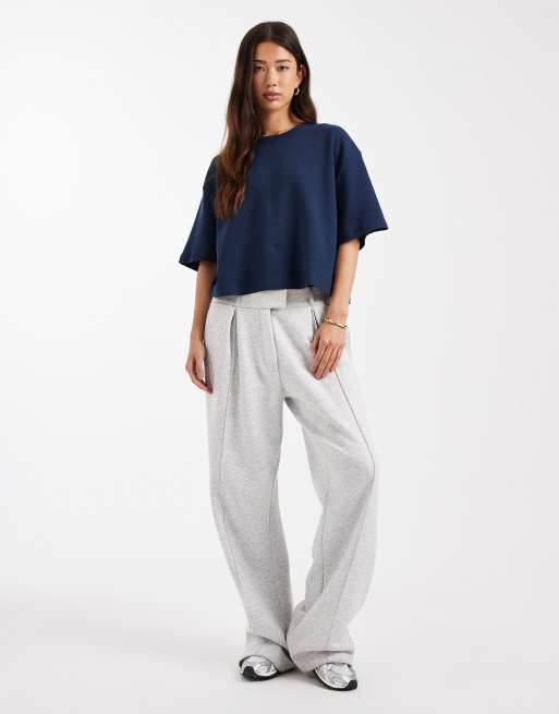 ASOS DESIGN - Gewafeld recht cropped T-shirt in marineblauw, 3 van 4