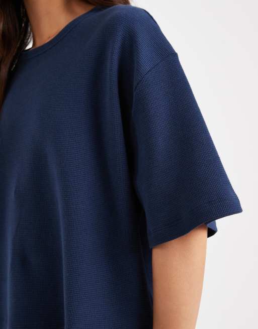 ASOS DESIGN - Gewafeld recht cropped T-shirt in marineblauw, 4 van 4