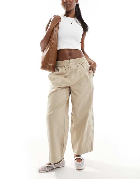 ASOS DESIGN – Gewaschene Barrel-Leg-Schlupfhose in Taupe - view 1