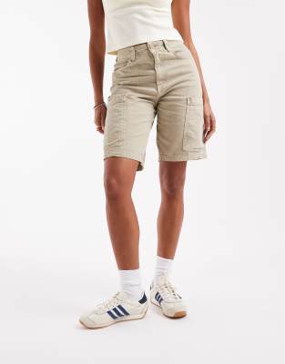 ASOS DESIGN - Gewaschene Longline-Utility-Shorts in verwaschenem Sand-Braun