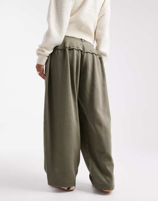 ASOS DESIGN – Gewaschene Super-Oversize-Hose in verwaschenem Khaki mit Ziernaht, 5 von 5