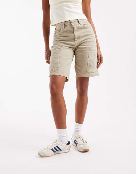 ASOS DESIGN – Gewaschene Utility-Shorts in verwaschenem Sand mit längerem Schnitt - view 1