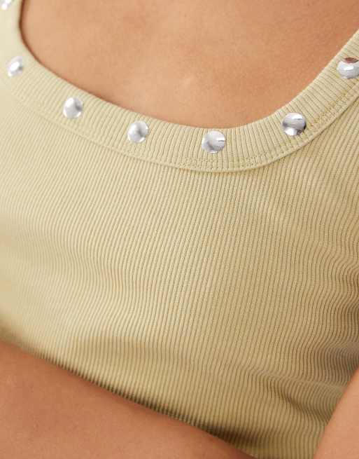 ASOS DESIGN gewaschenes Trägertop mit Nietenbesatz in Khaki, 2 von 4