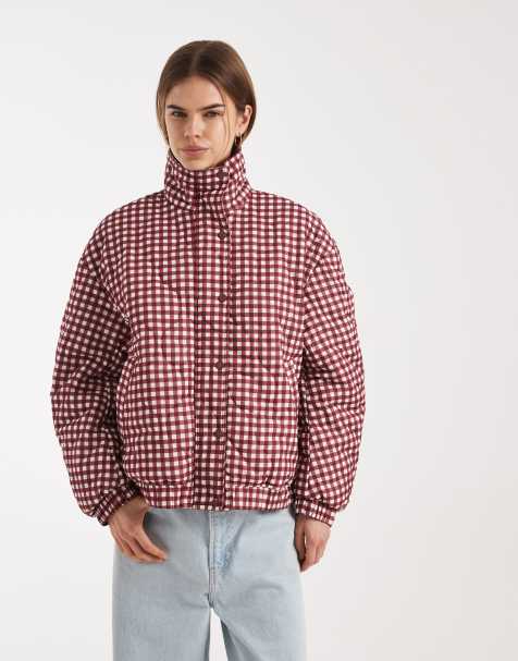 ASOS DESIGN - Gewatteerd bomberjack met schouderpas en gingham ruit in rood - view 1