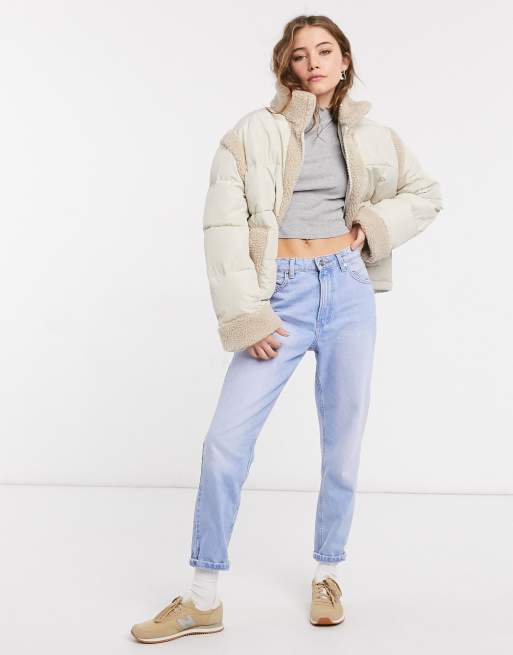ASOS DESIGN - Gewatteerd jack met borgpanelen in crème