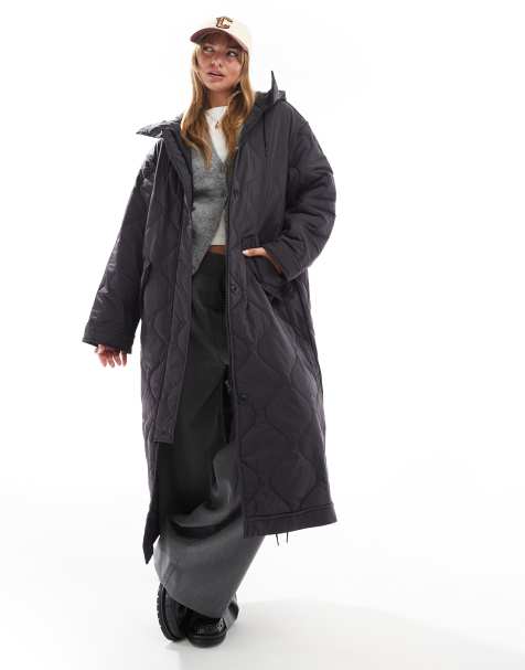 ASOS DESIGN - Gewatteerd jack met capuchon en lange pasvorm in zwart - view 1