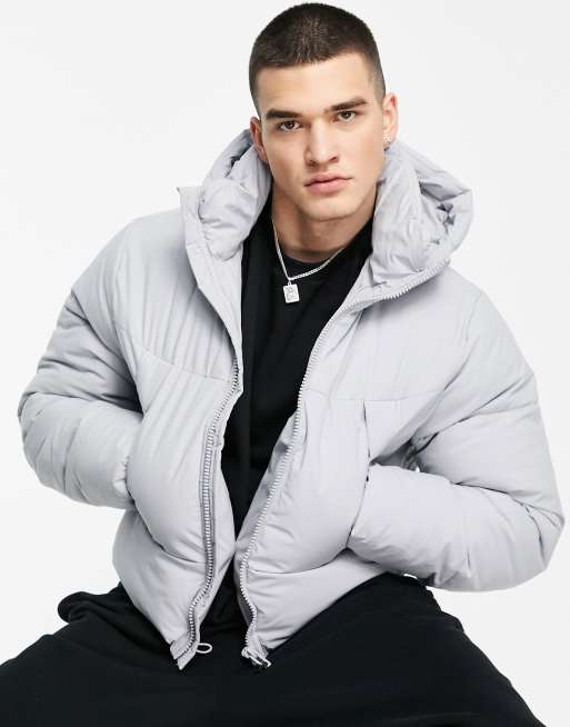 ASOS DESIGN - Gewatteerd jack met capuchon in grijs