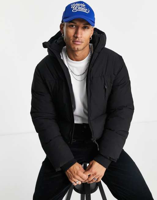 ASOS DESIGN - Gewatteerd jack met capuchon in zwart