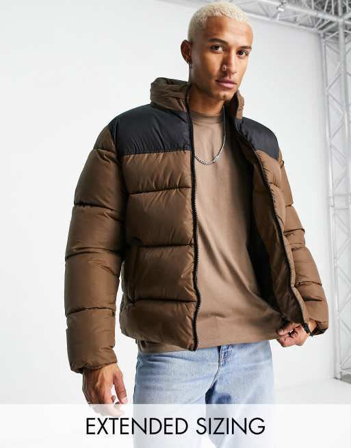 ASOS DESIGN - Gewatteerd jack met contrasterend pand in bruin