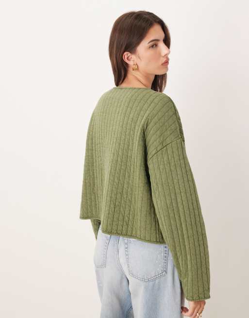 ASOS DESIGN - Gewatteerd jack met gestrikt zakdetail in kaki met wassing, 4 van 4