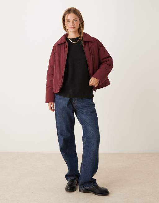ASOS DESIGN - Gewatteerd jack met kraag in bordeauxrood, 3 van 4