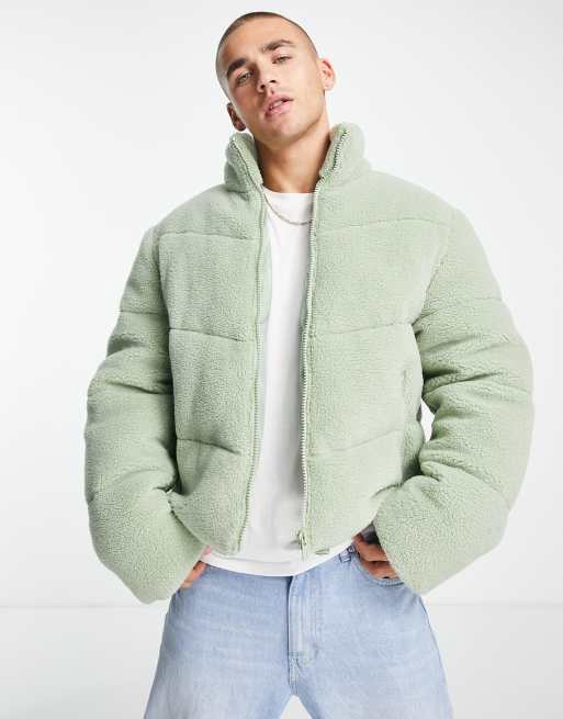 ASOS DESIGN - Gewatteerd jack van borg in saliegroen