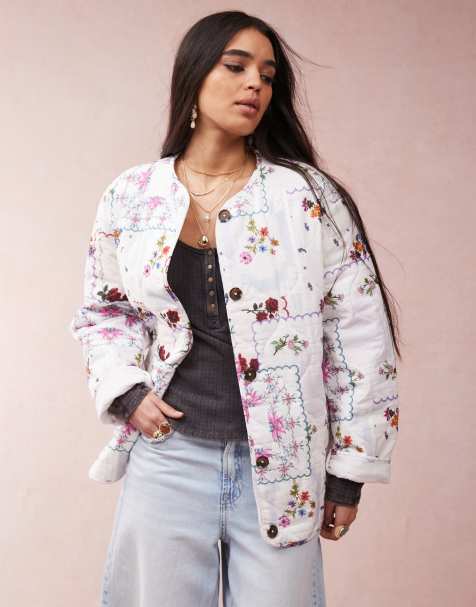 ASOS DESIGN - Gewatteerd jack zonder kraag met zoom met splits in zakdoekprint - view 1