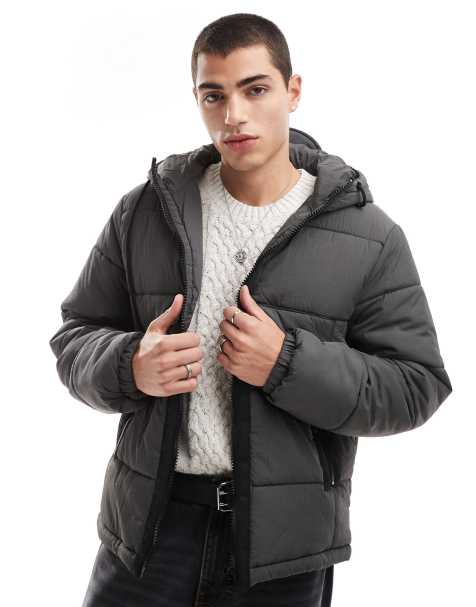 ASOS DESIGN - Gewatteerd nylon jack met contrasterende randen in grijs - view 1