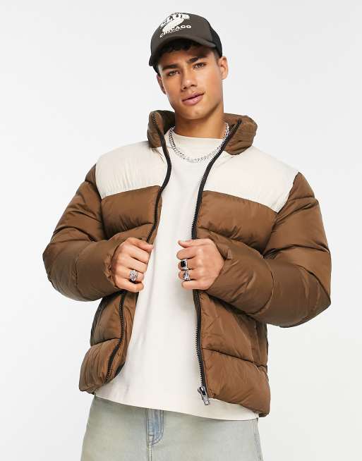 ASOS DESIGN - Gewatteerd puffer jack met contrastvlak in ecru
