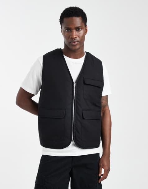 ASOS DESIGN - Gewatteerde doorgestikte utility bodywarmer in zwart - view 1