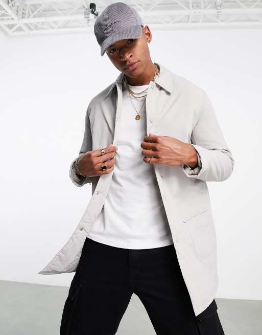 ASOS DESIGN - Gewatteerde trenchcoat met doorgestikte voering in grijs