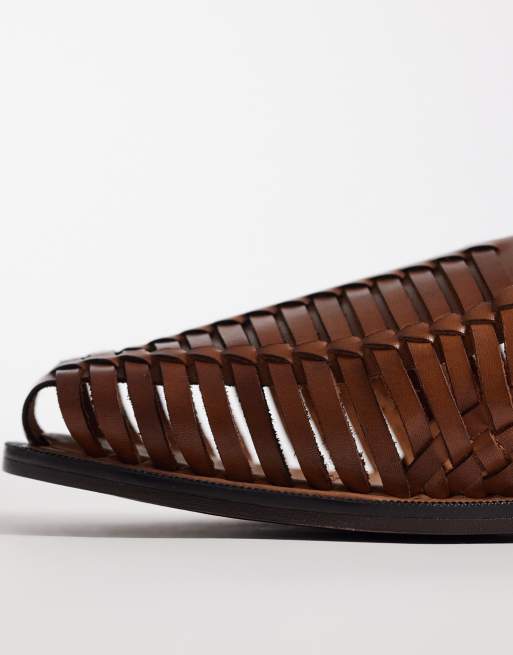 ASOS DESIGN – Gewebte Fischer-Sandalen aus Leder in Hellbraun, 3 von 4