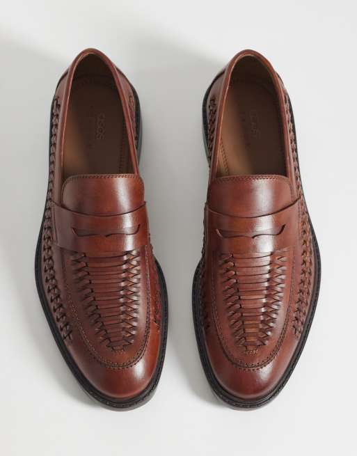 ASOS DESIGN – Gewebte Penny-Loafer aus Leder in Hellbraun, 2 von 4