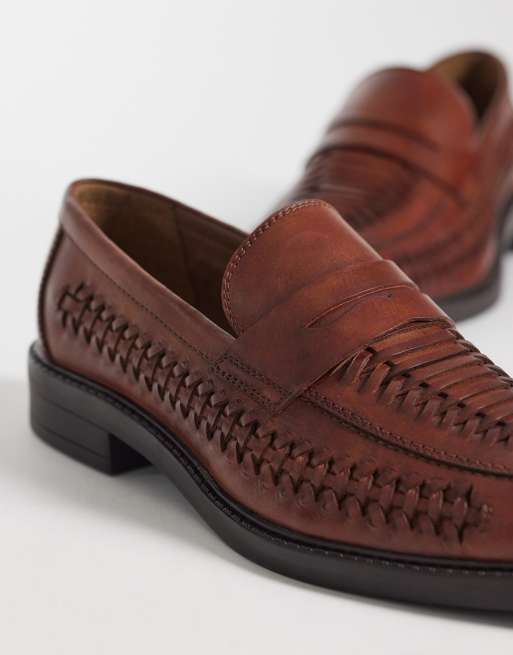 ASOS DESIGN – Gewebte Penny-Loafer aus Leder in Hellbraun, 3 von 4